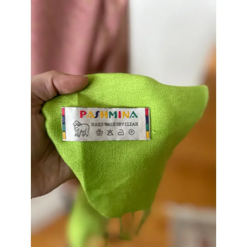 Pashmina Scarf Wrap Warm Pink & Lime Green Reversible Floral Swirl